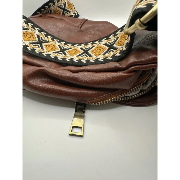 Faux Leather Brown Sling Bag Aztec Strap Crossbody‎ Backpack Purse Women - Picture 6 of 7